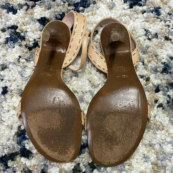 Fendi Women’s Size 38 1/2 US 8.5 Beige Tan Leather Stiletto Sandals Heels Strap - Picture 12 of 12